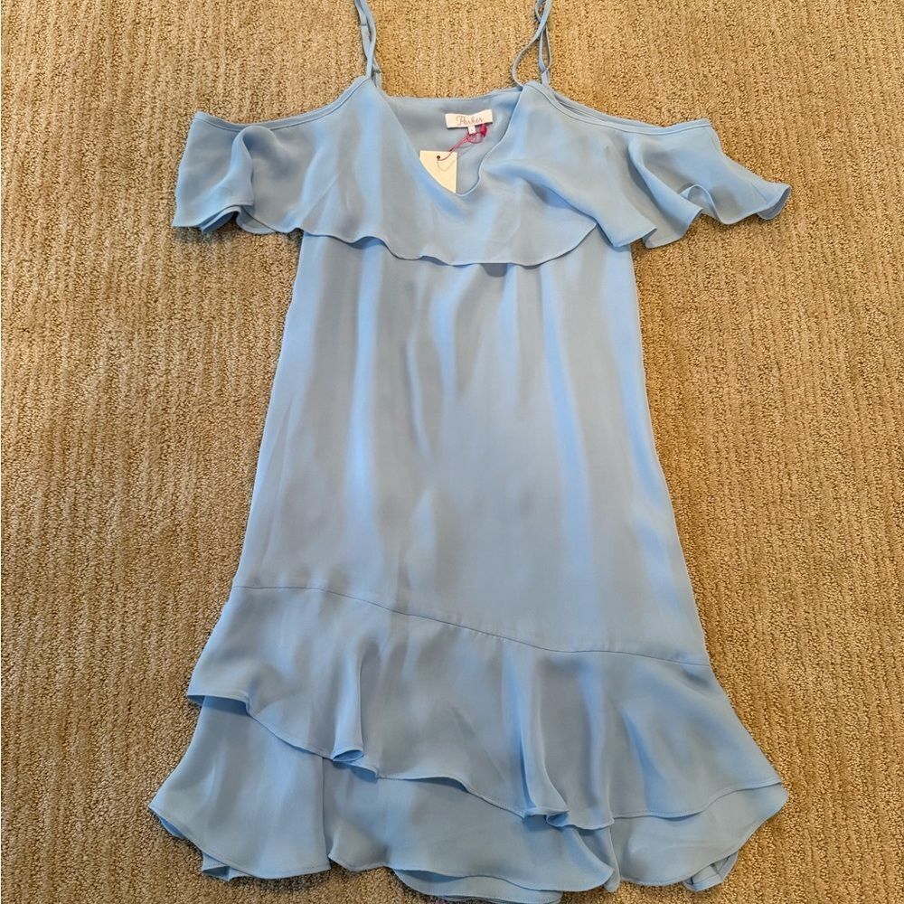 Parker Light SKy Ruffle Cold Shoulder Dress